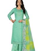Women's sea green unstitched hand work with bandhani dupatta modal cotton jacquard dress material (m-msmfc11265b)