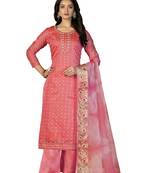 Women's pink unstitched hand work with bandhani printed dupatta modal cotton jacquard dress material (m-msmfc11265d)
