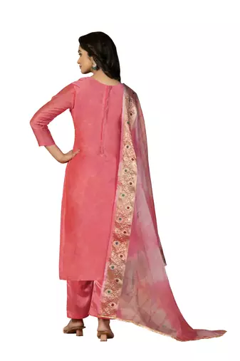 Women's pink hand work with bandhani printed dupatta modal cotton jacquard dress material