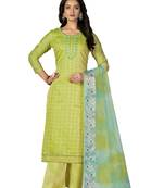 Women's green hand work with bandhani printed dupatta modal cotton jacquard dress material