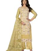 Women's yellow heavy chain embroidery with embroidered dupatta modal silk dress material