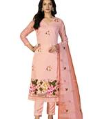 Women's peach heavy chain embroidery with embroidered dupatta modal silk dress material