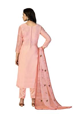 Women's peach heavy chain embroidery with embroidered dupatta modal silk dress material 3