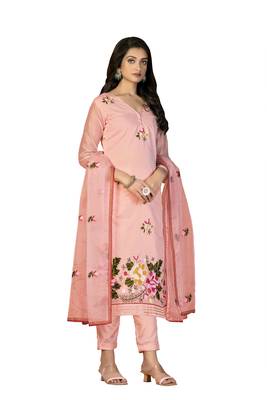 Women's peach heavy chain embroidery with embroidered dupatta modal silk dress material 4