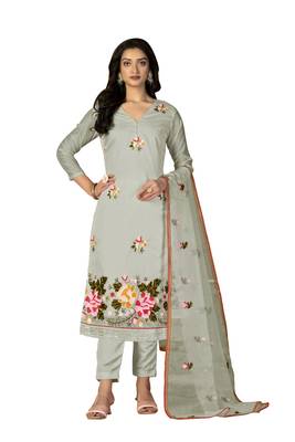 Women's light green heavy embroidery with embroidered dupatta modal silk dress material 1