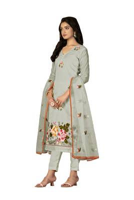 Women's light green heavy embroidery with embroidered dupatta modal silk dress material 2