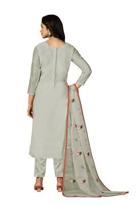 Women's light green heavy embroidery with embroidered dupatta modal silk dress material 3