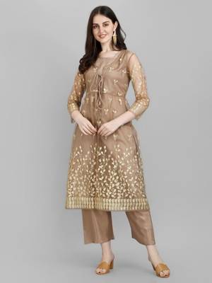 Women's Zari And Foil Printed Ethnic Jacket With Kurta Set (MAK39KOTI) 3