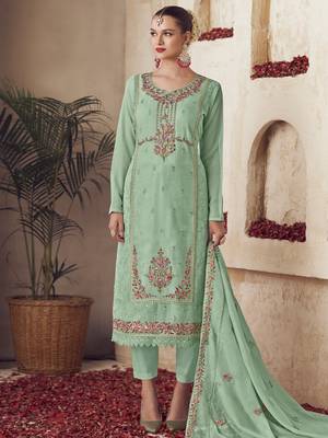 green organza embroidered dress material 2