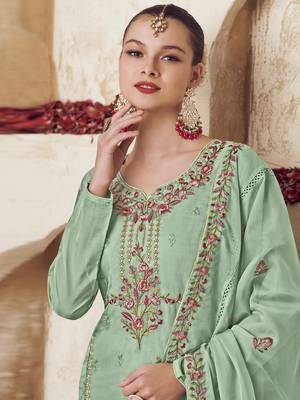 green organza embroidered dress material 3
