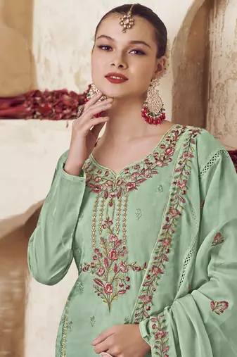 green organza embroidered dress material
