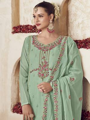 green organza embroidered dress material 4