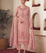 peach organza embroidered dress material