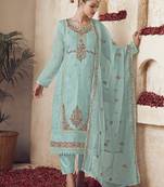 turquoise organza embroidered dress material