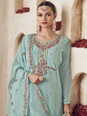 turquoise organza embroidered dress material 2