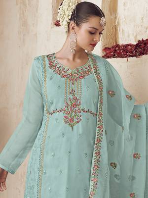 turquoise organza embroidered dress material 4
