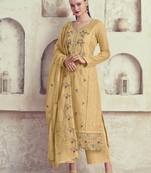 yellow organza embroidered dress material