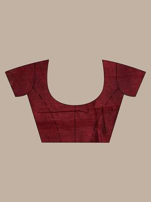 Maroon Handwoven Cotton Blend Soft Saree With Zari Woven Checked Box Design 4