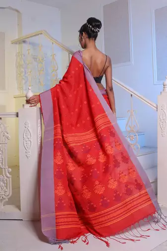 Red Cotton Soft Saree With Textured Designs