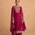 Dark pink silk blend embroidery straight fit palazzo suits