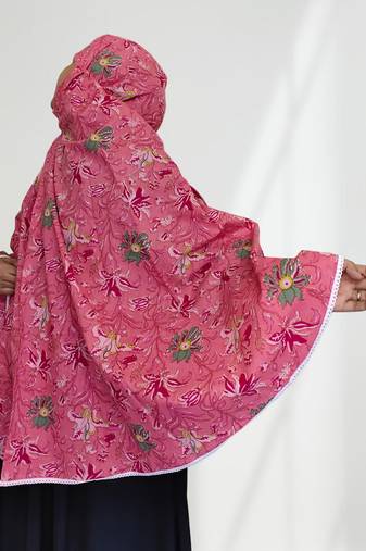 Ana women's namaz makhna cotton floral print pink hijab