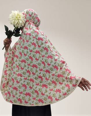 Ana women's namaz makhna cotton floral print pink hijab 1