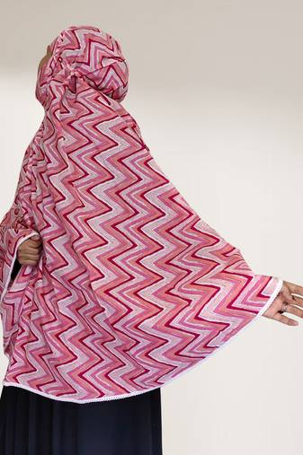 Ana women's namaz makhna cotton zig zag pink hijab