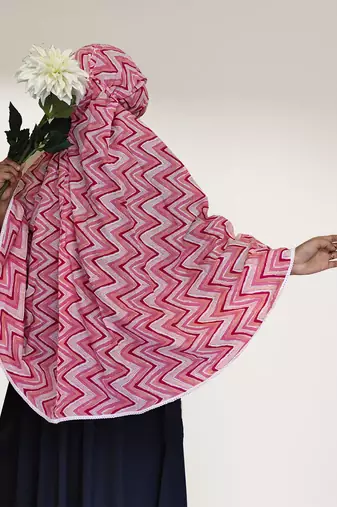 Ana women's namaz makhna cotton zig zag pink hijab