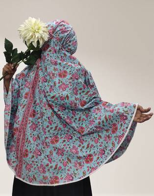 Ana women's namaz makhna cotton floral print sky blue hijab 1