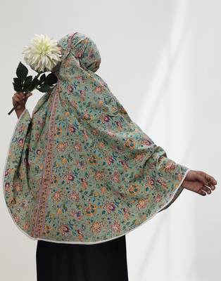 Ana women's namaz makhna cotton floral print mint green hijab 1