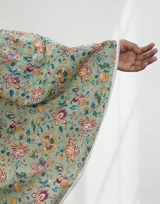 Ana women's namaz makhna cotton floral print mint green hijab 3