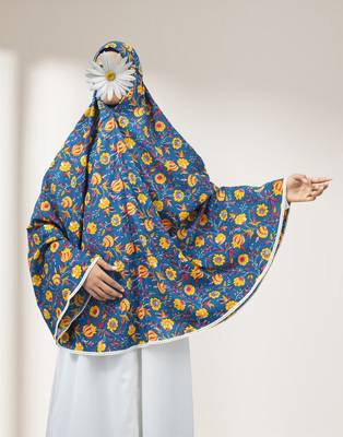Ana women's namaz makhna cotton floral print teal blue hijab 1