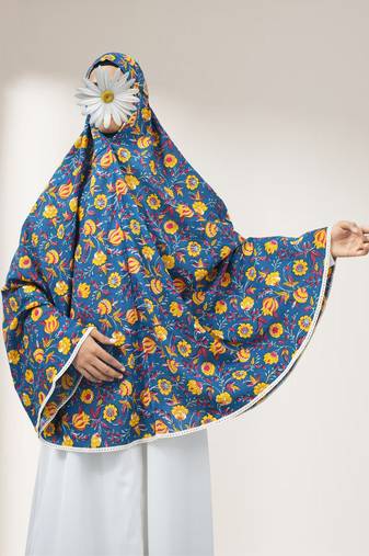 Ana women's namaz makhna cotton floral print teal blue hijab