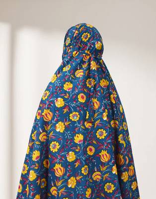 Ana women's namaz makhna cotton floral print teal blue hijab 2