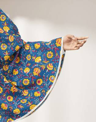 Ana women's namaz makhna cotton floral print teal blue hijab 3