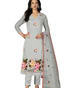 Women's grey heavy chain embroidery with embroidered dupatta modal silk dress material