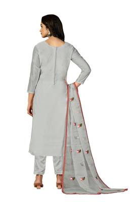 Women's grey heavy chain embroidery with embroidered dupatta modal silk dress material 3