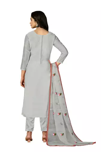 Women's grey heavy chain embroidery with embroidered dupatta modal silk dress material