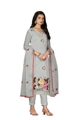 Women's grey heavy chain embroidery with embroidered dupatta modal silk dress material 4