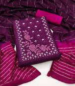 Women's purple heavy thread embroidery sequence work with embroidered dupatta silk dress material