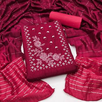 Women's maroon heavy thread embroidery sequence with embroidered dupatta silk dress material 1
