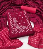 Women's maroon heavy thread embroidery sequence with embroidered dupatta silk dress material