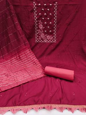 Women's maroon heavy thread embroidery sequence with embroidered dupatta silk dress material 2