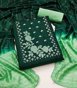 Women's green heavy embroidery sequence work with embroidered dupatta silk dress material