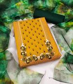 Women's yellow heavy multi embroidery sequence work with dupatta parampara silk dress material