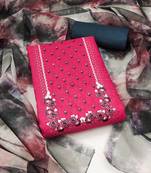 Women's pink heavy embroidery sequence work with printed dupatta parampara silk dress material