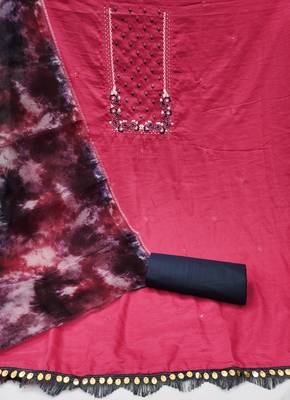 Women's pink heavy embroidery sequence work with printed dupatta parampara silk dress material 2