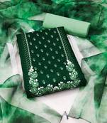 Women's green heavy embroidery sequence work with printed dupatta parampara silk dress material