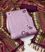 Women's light purple heavy embroidery sequence work with printed dupatta silk dress material
