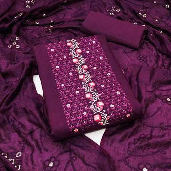 Women's purple unstitched embroidery sequence work with embroidered dupatta parampara silk dress material (rnx594ppl) 1